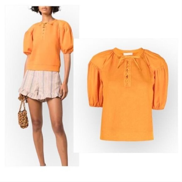 Ulla Johnson James bell-sleeve cotton top in marigold, Size S, New with tag - Picture 1 of 14